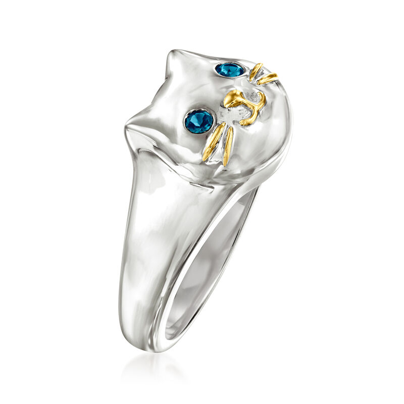 London Blue Topaz Sterling Silver Cat Ring with 18kt Gold Over Sterling image number 2