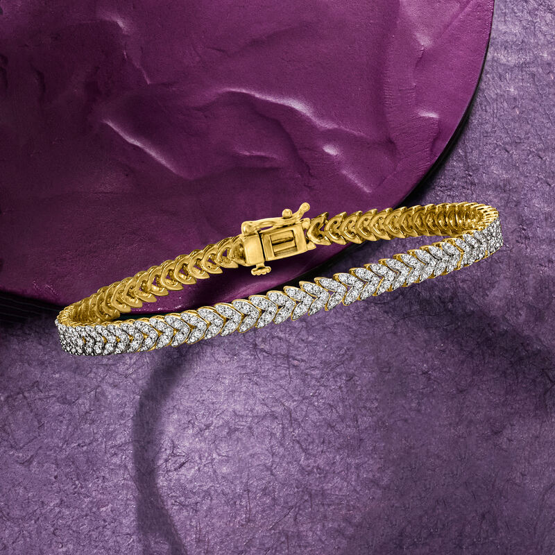 2.00 ct. t.w. Diamond Leaf Bracelet in 18kt Gold Over Sterling image number 2