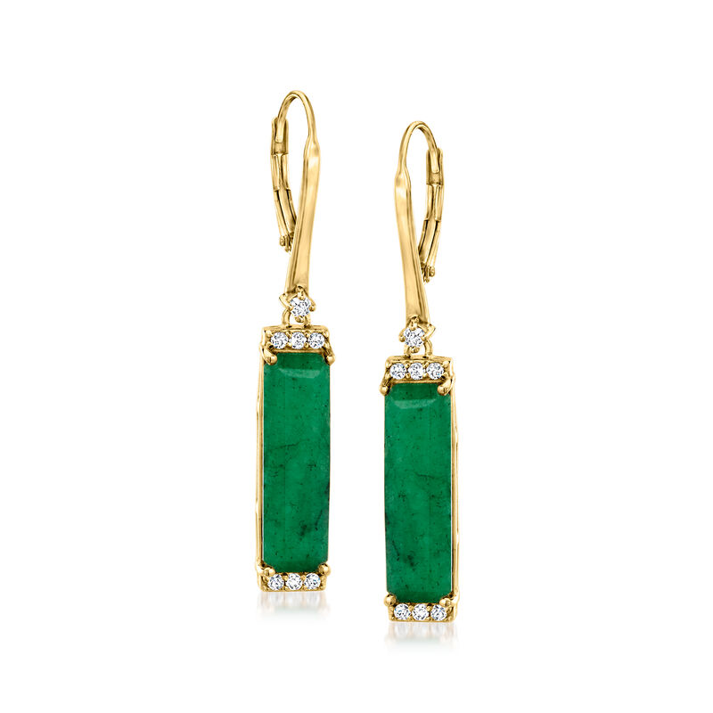 10.00 ct. t.w. Emerald and .30 ct. t.w. White Topaz Drop Earrings in 18kt Gold Over Sterling image number 0