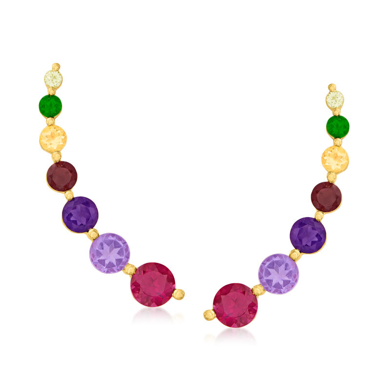 2.82 ct. t.w. Multi-Gemstone Ear Climbers in 18kt Gold Over Sterling image number 0