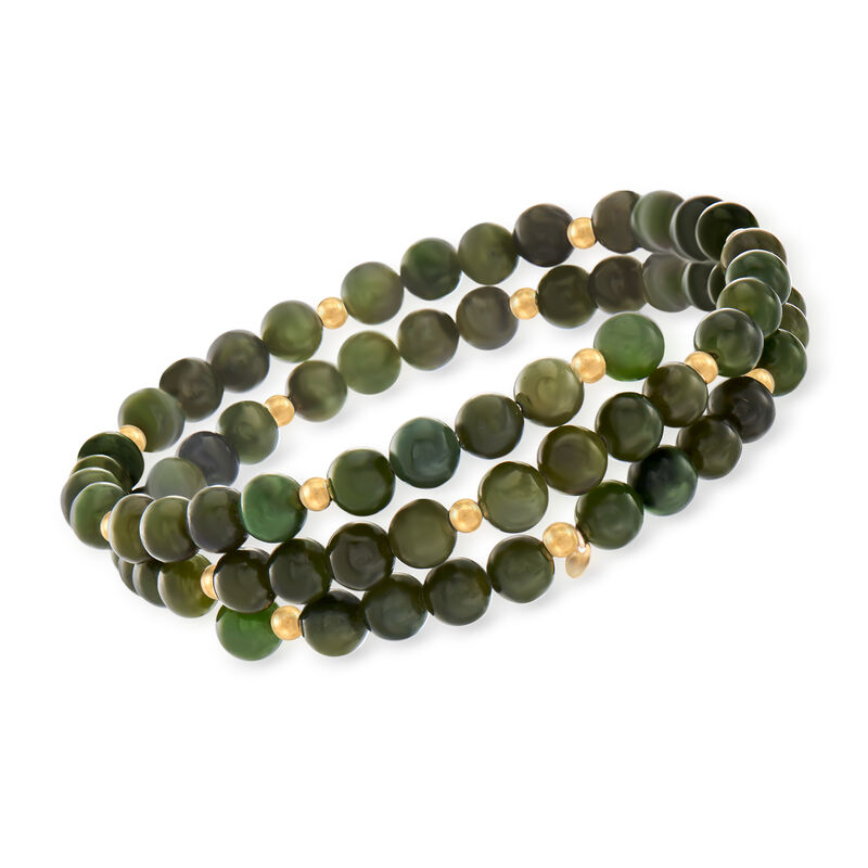Jade Bead Wrap Bracelet with 14kt Yellow Gold image number 0