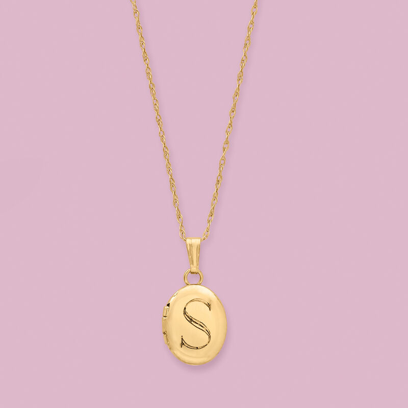 Plain - Baby's 14kt Yellow Gold Oval Locket Necklace. 13&quot; image number 2