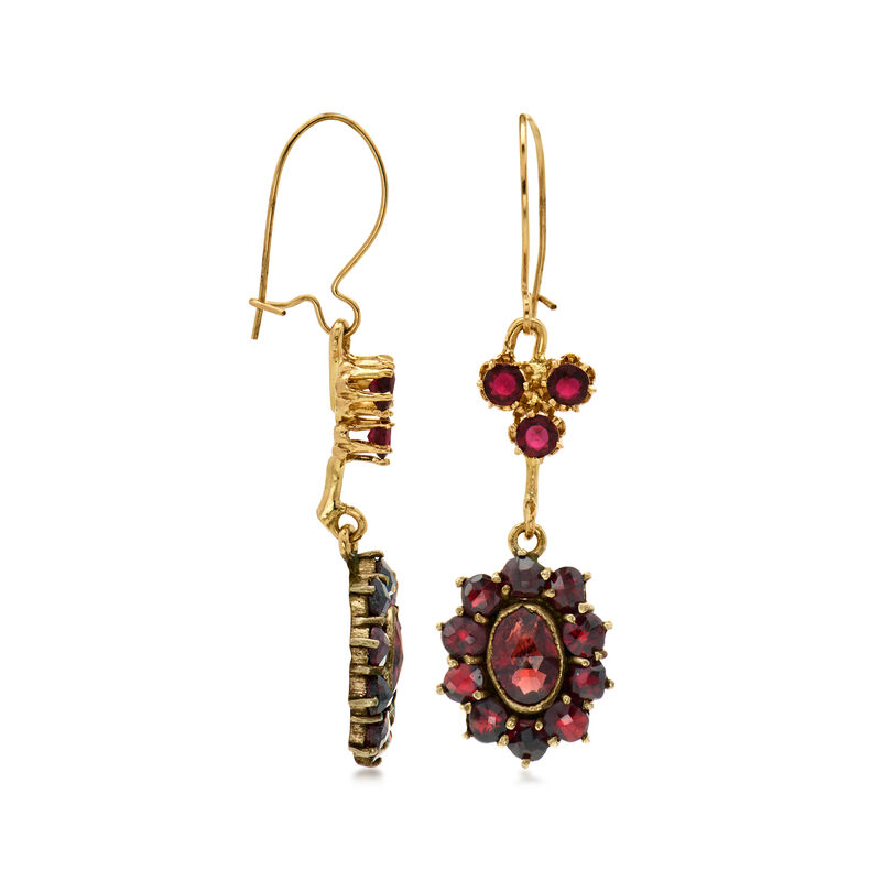 C. 1940 Vintage 1.50 ct. t.w. Garnet Drop Earrings with Simulated Garnets in 14kt Gold Over Sterling image number 2