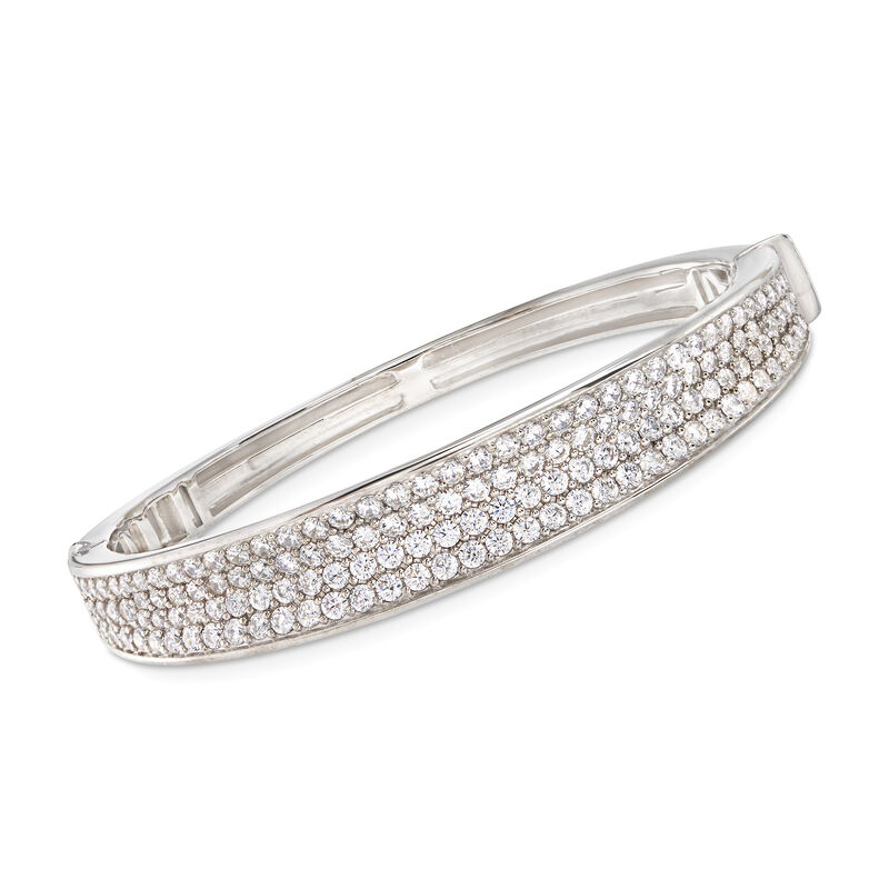 Belle Etoile &quot;Lucia White&quot; 7.00 ct. t.w. CZ Bangle Bracelet in Sterling Silver. 7&quot; image number 0