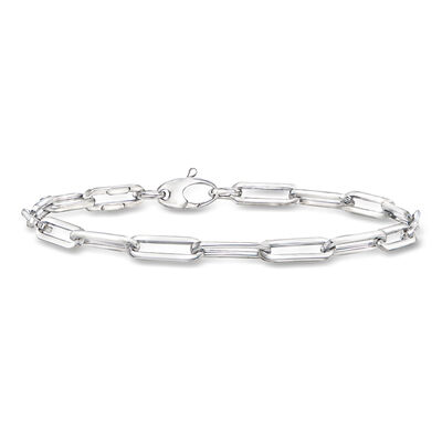 Italian 14kt White Gold Paper Clip Link Bracelet