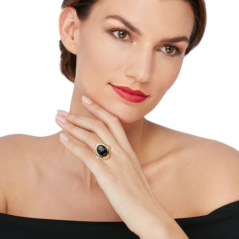 Andiamo Black Onyx and 14kt Yellow Gold Over Resin Ring image number 1