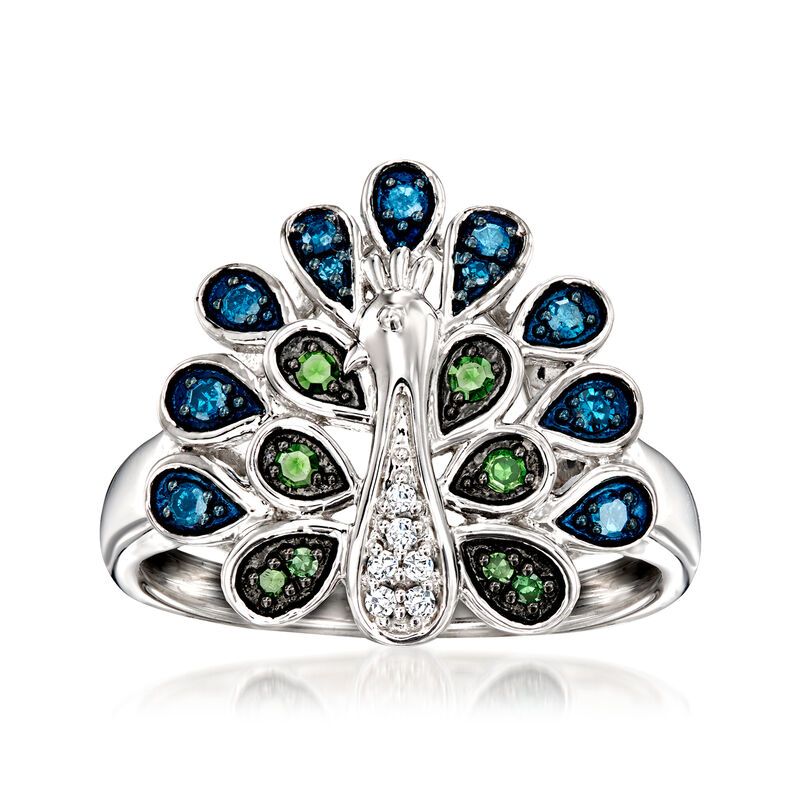 .25 ct. t.w. Multicolored Diamond Peacock Ring in Sterling Silver. Size 9 image number 0
