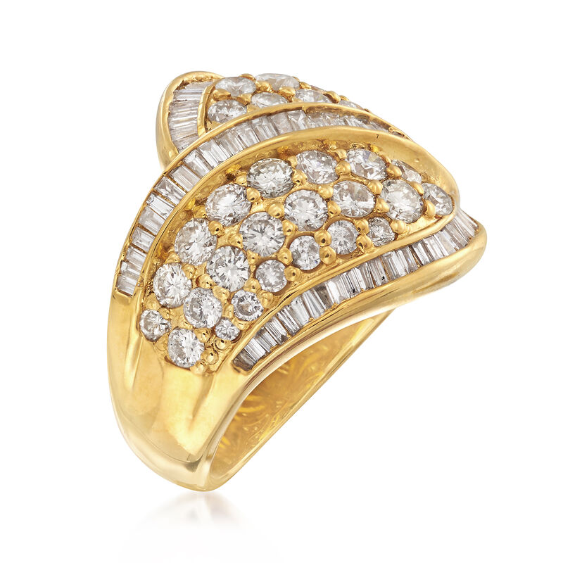 C. 1980 Vintage 3.50 ct. t.w. Round and Baguette Diamond Crossover Ring in 18kt Gold. Size 6.5 image number 2