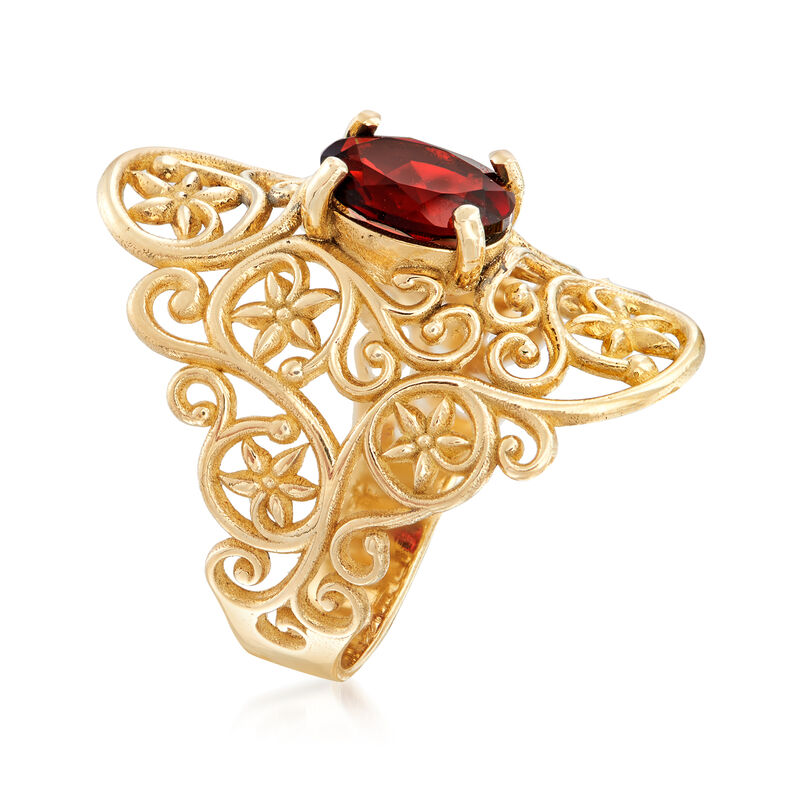 1.40 Carat Garnet Floral Vine Ring in 14kt Yellow Gold image number 2