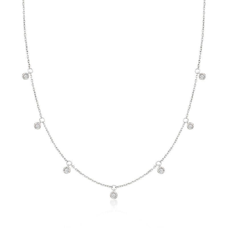 .25 ct. t.w. Bezel-Set Diamond Drop Station Necklace in Sterling Silver. 16&quot; image number 1
