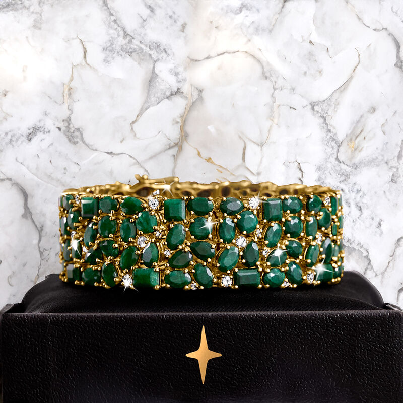 51.80 ct. t.w. Emerald and 2.90 ct. t.w. White Topaz Bracelet in 18kt Gold Over Sterling image number 2