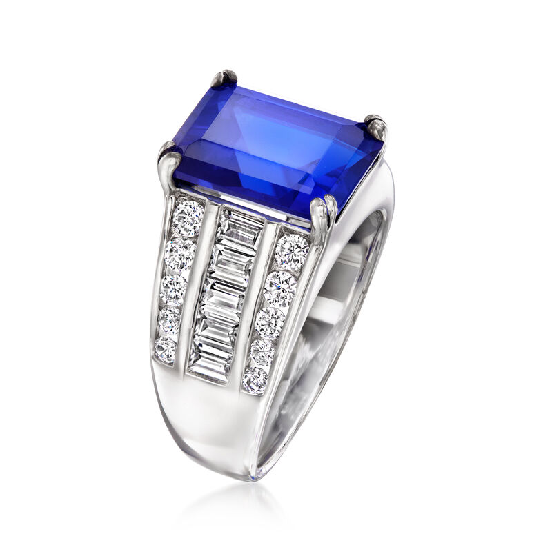 5.00 Carat Simulated Sapphire and 1.60 ct. t.w. CZ Ring in Sterling Silver image number 2