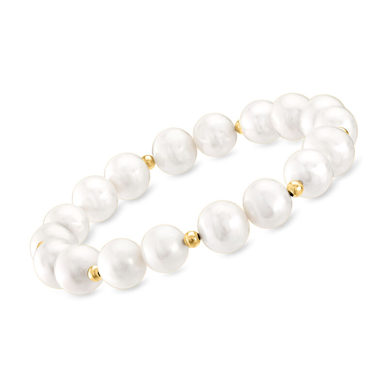 9-10mm Cultured Pearl Stretch Bracelet with 14kt Yellow Gold image number 0