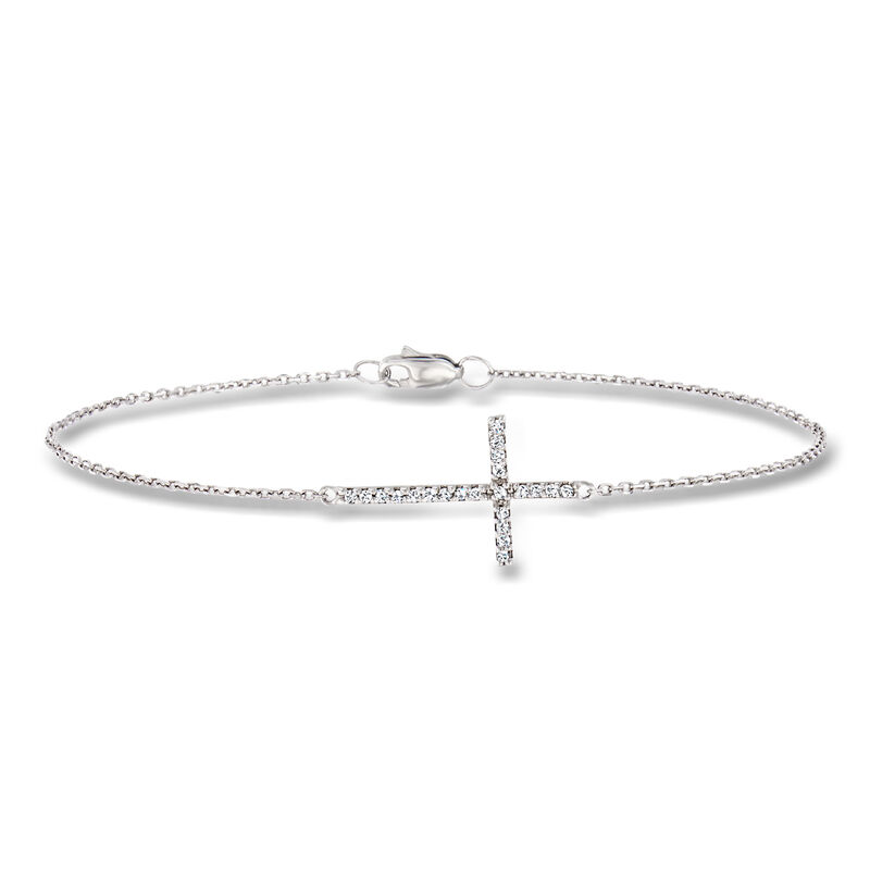 Diamond Sideways Cross Bracelet in 14kt White Gold image number 0