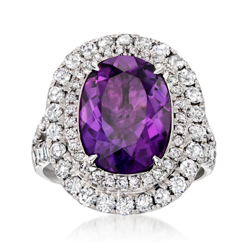 C. 1980 Vintage 5.18 Carat Amethyst and 1.64 ct. t.w. Diamond Cocktail Ring in Platinum. Size 6 image number 0