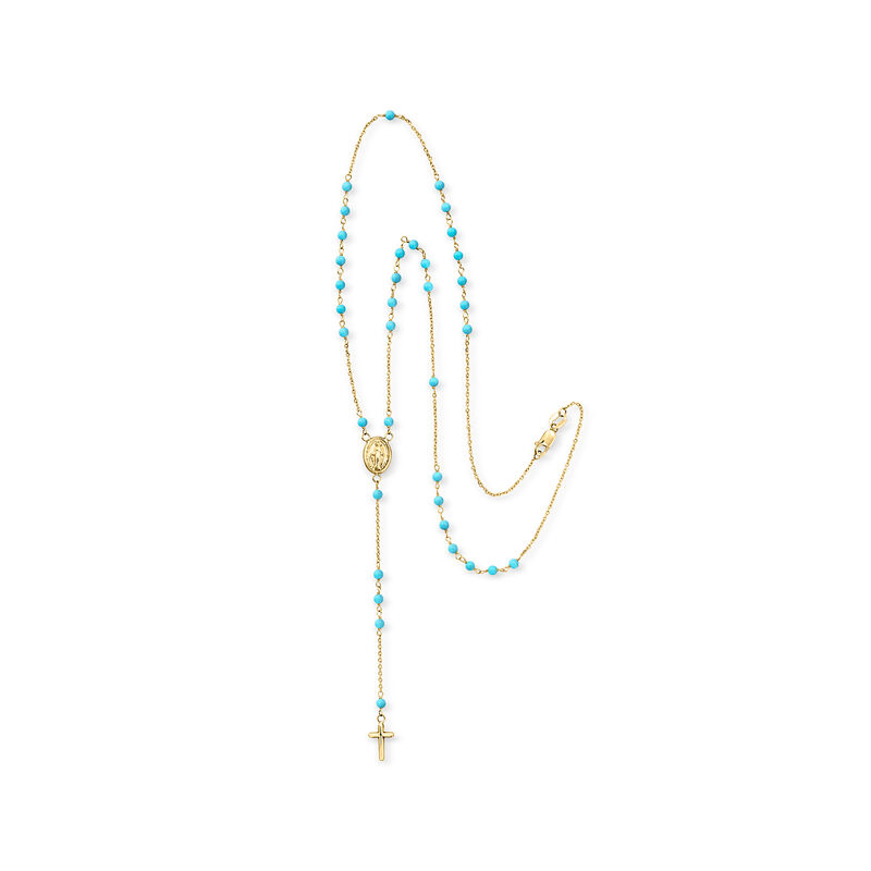 Italian Turquoise Rosary Necklace in 18kt Yellow Gold. 18&quot; image number 2