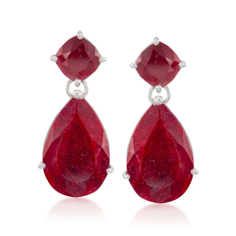 19.20 ct. t.w. Ruby Drop Earrings in Sterling Silver image number 0