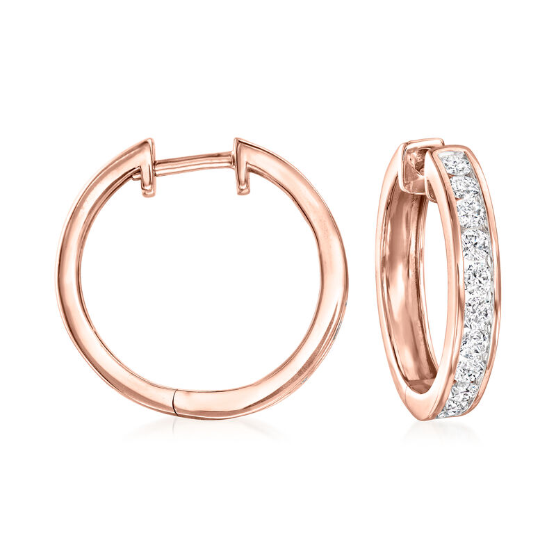1.00 ct. t.w. Channel-Set Diamond Hoop Earrings in 14kt Rose Gold. 5/8&quot; image number 0
