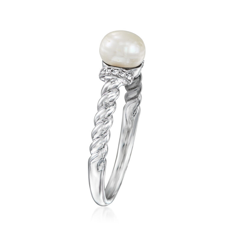 5.5-6mm Cultured Pearl Ring with Diamonds in Sterling Silver image number 2