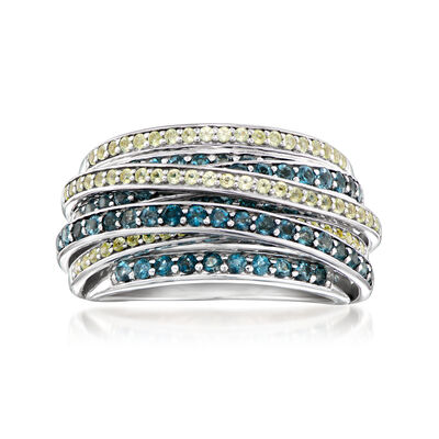 2.80 ct. t.w. London Blue Topaz and 1.30 ct. t.w. Peridot Highway Ring in Sterling Silver