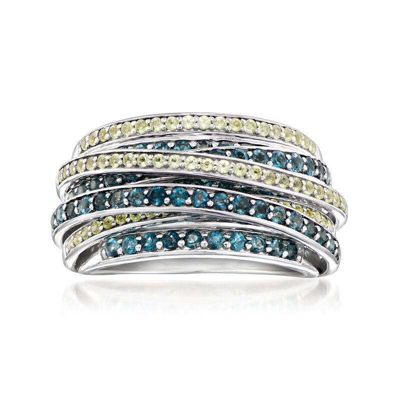 2.80 ct. t.w. London Blue Topaz and 1.30 ct. t.w. Peridot Highway Ring in Sterling Silver. Size 9 image number 0