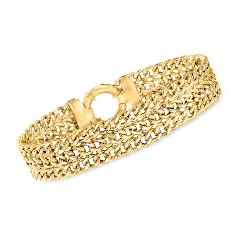 18kt Yellow Gold Three-Row Curb-Link Bracelet. 8" image number 0