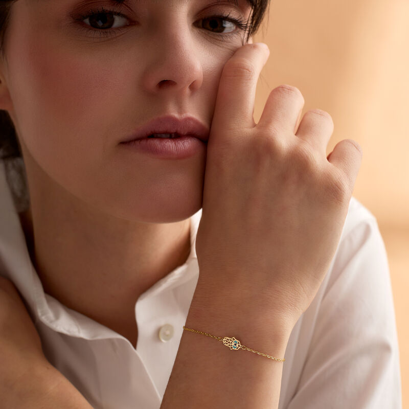 Italian Multicolored Enamel Hamsa Bracelet in 14kt Yellow Gold. 6.5&quot; image number 2