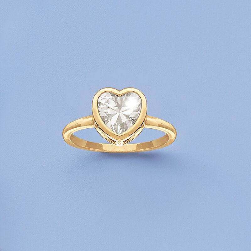 1.75 Carat CZ Heart Solitaire Ring in 14kt Yellow Gold image number 3