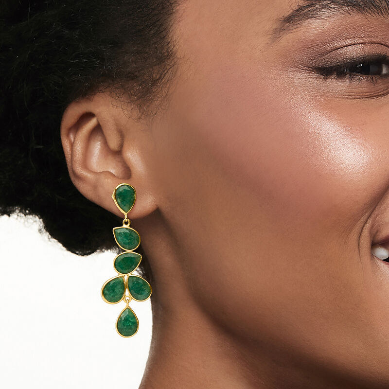 22.68 ct. t.w. Emerald Drop Earrings in 18kt Gold Over Sterling  image number 1