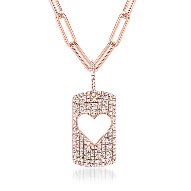 .57 ct. t.w. Diamond Heart Dog Tag Pendant Necklace in 14kt Rose Gold image number 0
