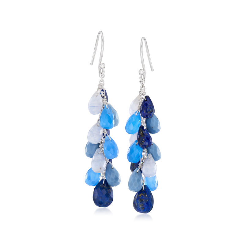 Multi-Gemstone Bead Tassel Drop Earrings in Sterling Silver image number 0