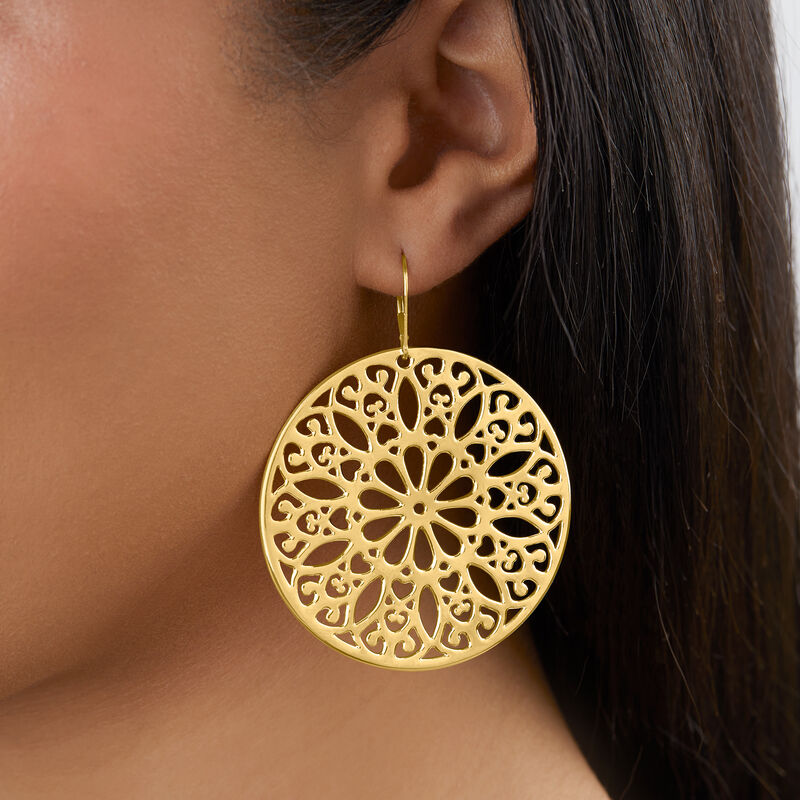 Italian Andiamo 14kt Yellow Gold Over Resin Floral Disc Drop Earrings  image number 5