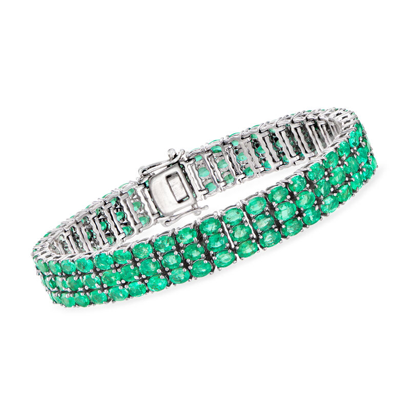 20.00 ct. t.w. Emerald Three-Row Tennis Bracelet in Sterling Silver image number 0
