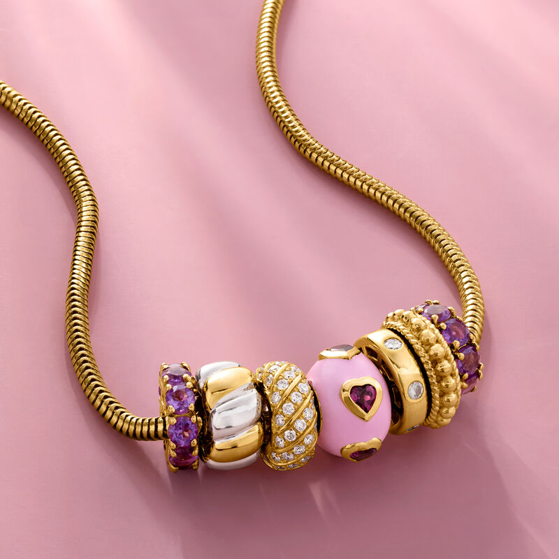 .70 ct. t.w. Rhodolite Garnet Heart Bead Charm with Pink Enamel in 18kt Gold Over Sterling  image number 4