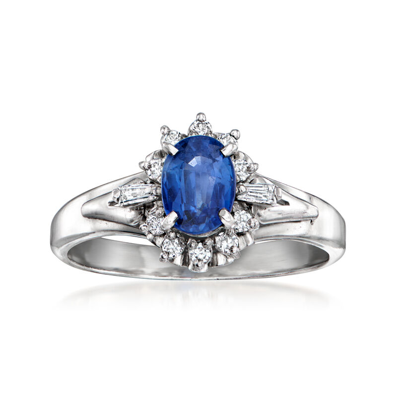C. 1990 Vintage .92 Carat Sapphire and .19 ct. t.w. Diamond Ring in Platinum. Size 6.5 image number 0