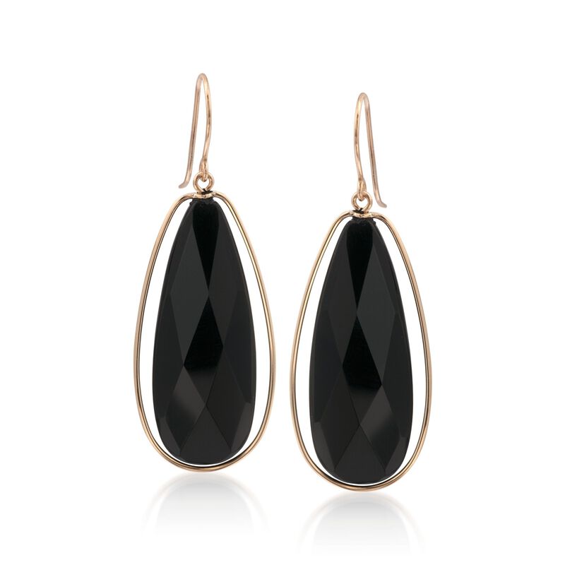 Black Onyx Dangle Earrings in 14kt Yellow Gold image number 0