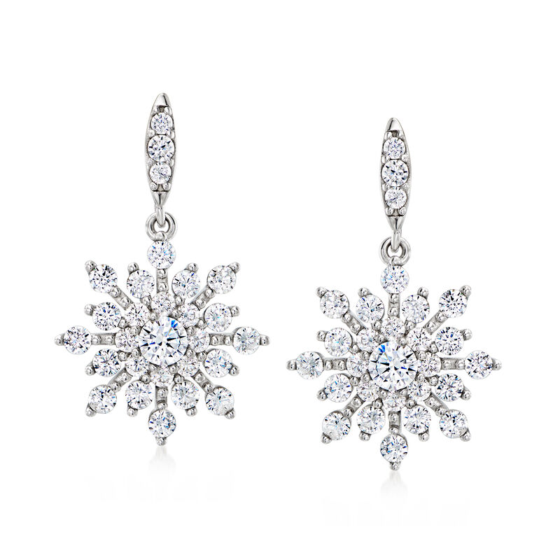 Italian 2.60 ct. t.w. CZ Snowflake Drop Earrings in Sterling Silver image number 0