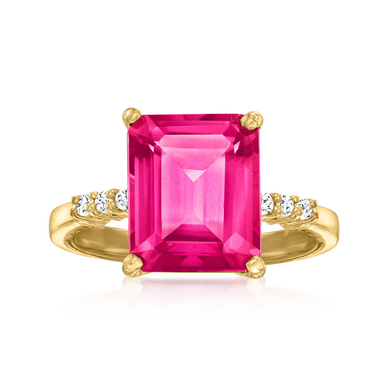 5.25 Carat Pink Topaz Ring with .10 ct. t.w. White Topaz in 18kt Gold Over Sterling image number 0