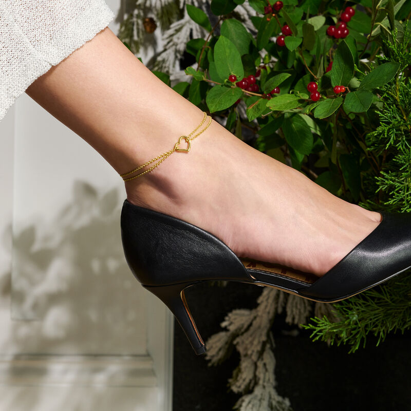 14kt Yellow Gold Two-Strand Heart Anklet. 10&quot; image number 7