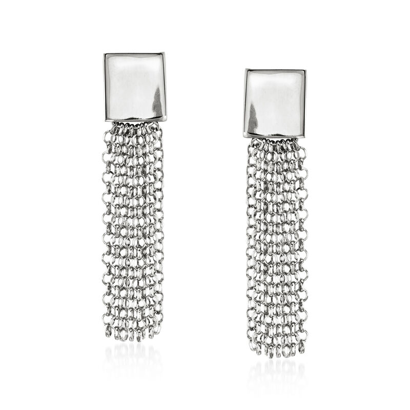 Italian Sterling Silver Square-Top Fringe Drop Earrings  image number 0