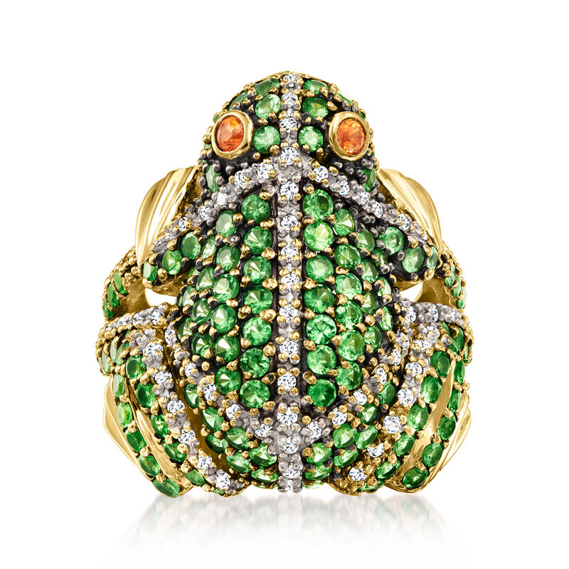 C. 2000 Vintage 3.35 ct. t.w. Tsavorite Frog Ring with .50 ct. t.w. Diamonds and Hessonite Accents in 14kt Yellow Gold image number 0
