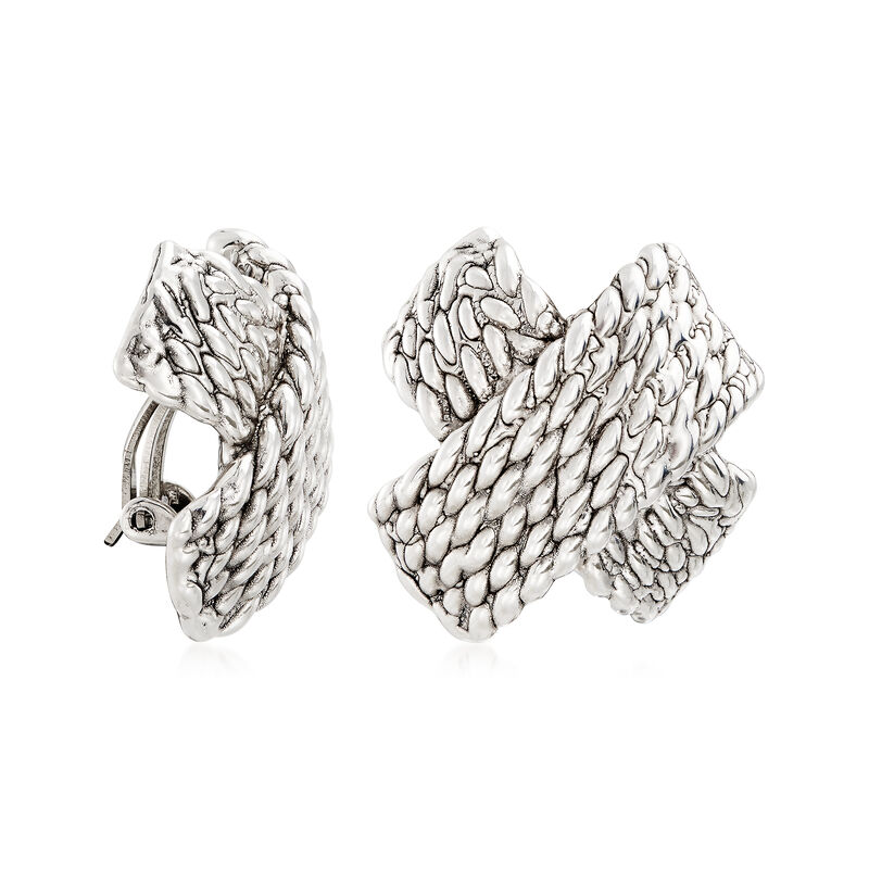 Sterling Silver Woven X Clip-On Earrings image number 2