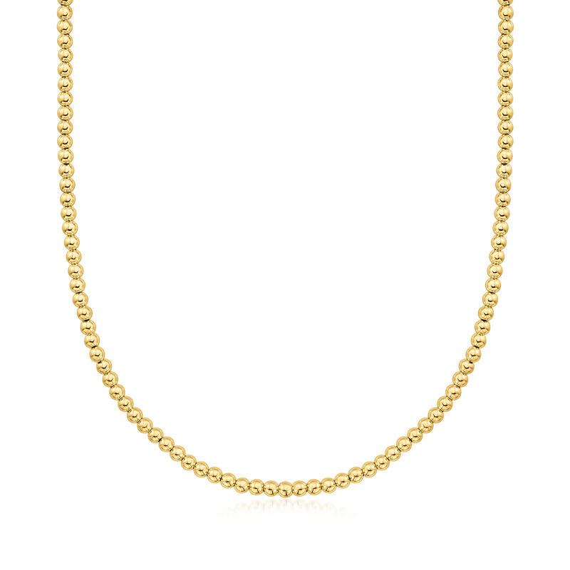 Italian 4mm 14kt Yellow Gold Bead Necklace. 16&quot; image number 1