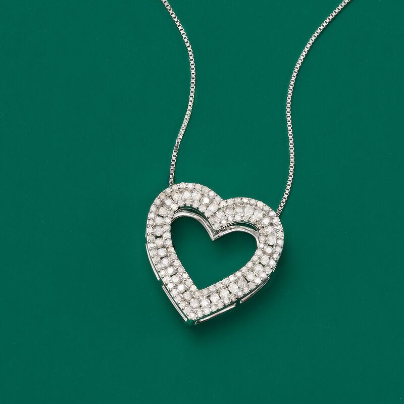 1.00 ct. t.w. Diamond Heart Pendant Necklace in Sterling Silver. 18&quot; image number 2