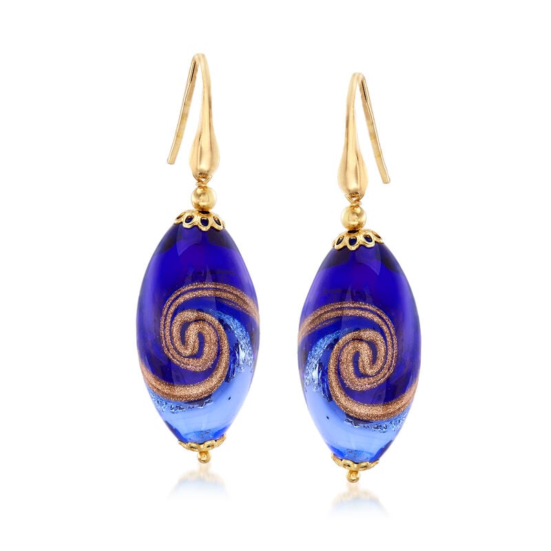 Italian Murano Glass Jewelry Set: Bracelet, Drop Earrings and Necklace with 18kt Gold Over Sterling. 18" image number 2