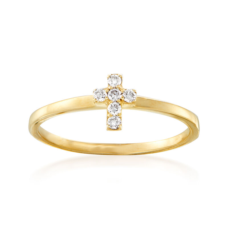 Diamond-Accented Cross Ring in 14kt Yellow Gold. Size 7 image number 0
