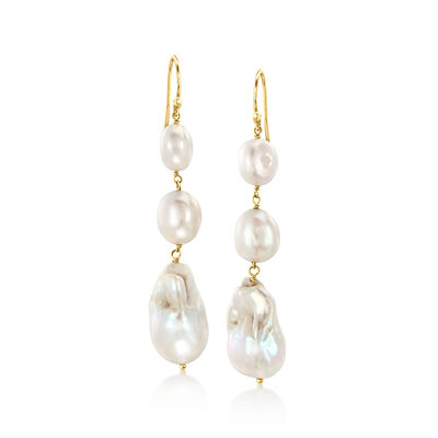 7-13mm Cultured Oval and Baroque Pearl Drop Earrings in 18kt Gold Over Sterling