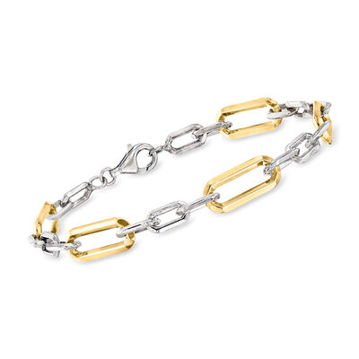 Sterling Silver and 18kt Gold Over Sterling Paper Clip Link Bracelet