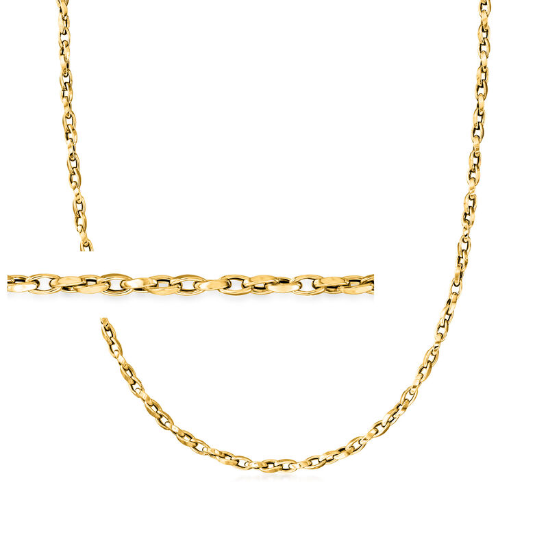 Italian 3mm 14kt Yellow Gold Elongated Cable-Link Necklace image number 0