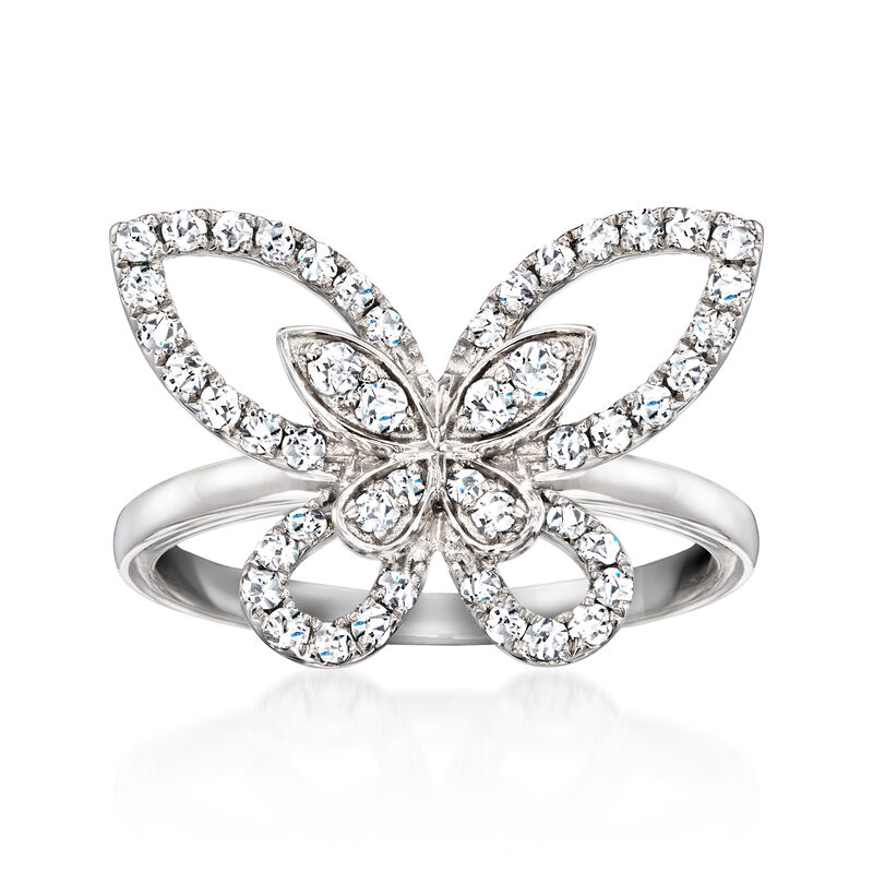 C. 1990 Vintage .75 ct. t.w. Diamond Butterfly Ring in 18kt White Gold. Size 6 image number 0